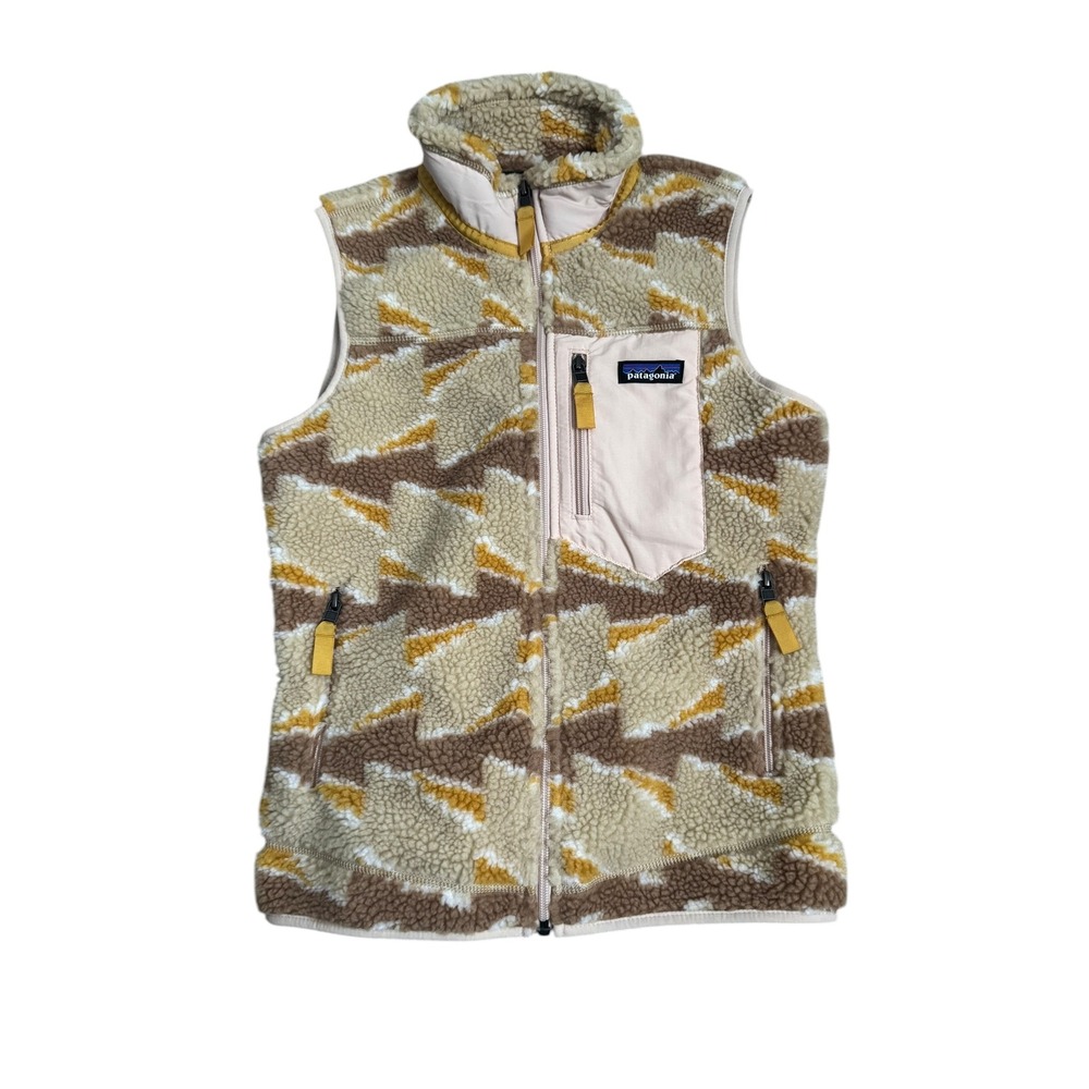 Patagonia Women's Classic Retro-X Vest Fuzzy Fleece Brown Tan Print  XXS‎ NEW